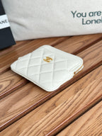 CC Zip Card Holder Wallet White Gold Metal Caviar 240607
