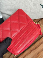 CC Zip Card Holder Wallet Red Gold Metal Caviar 240609