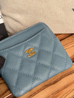 CC Zip Card Holder Wallet Blue Gold Metal Caviar 240611