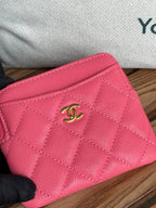 CC Zip Card Holder Wallet Pink Gold Metal Caviar 240613
