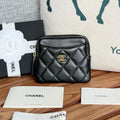 CC Zip Card Holder Wallet Black Gold Metal Lamskin 240617