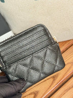 CC Zip Card Holder Wallet Black Gold Metal Caviar 240620