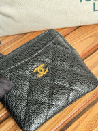 CC Zip Card Holder Wallet Black Gold Metal Caviar 240620