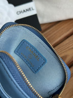 cc 19 zipped coin purse 11cm blue lambskin gold hardware