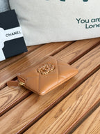 cc 19 zipped coin purse 11cm brown lambskin gold hardware
