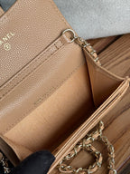 CC 24 Classic Wallet On Chain 11cm Beige Caviar Leather 240670