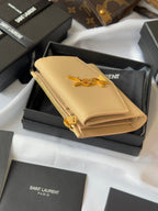 YSL Tri-fold Wallet Beige Gold Cowhide 242756