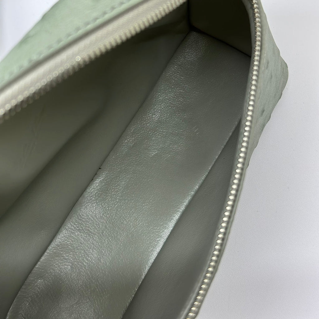 LP Extra Bag 19cm Ostrich Pattern Olive Gray Calfskin Silver Hardware