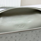 LP Extra Bag 19cm Ostrich Pattern Olive Gray Calfskin Silver Hardware