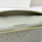 LP Extra Bag 19cm Ostrich Pattern Olive Gray Calfskin Gold Hardware