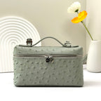LP Extra Bag 19cm Ostrich Pattern Olive Gray Calfskin Silver Hardware