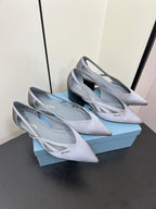 CUT-OUT BALLERINAS IN WARM GRAY SATIN