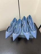CUT-OUT BALLERINA FLAT IN PERANO BLUE SATIN ATTACHED BEAD BUCKLE