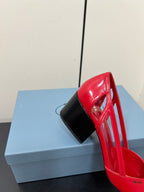 BRUSHED CUT-OUT PUMPS IN RED CALFSKIN