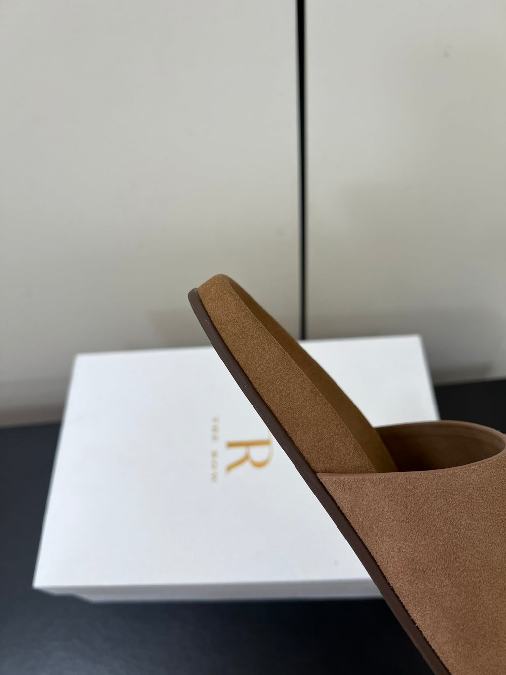 The Row Slippers In Light Brown Suede 340024