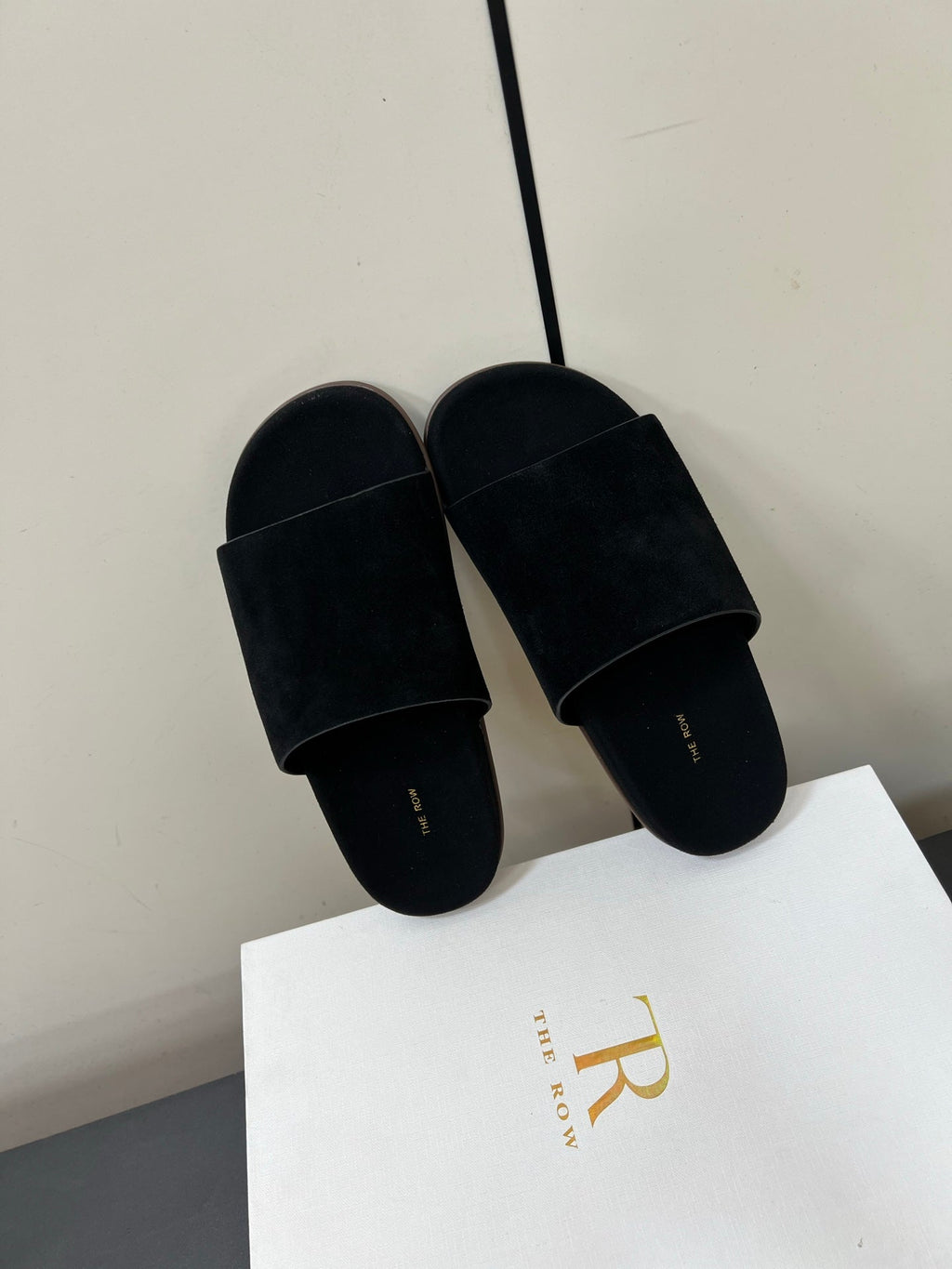 The Row Slippers In Black Suede 340025