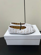 The Row Garden Mary Janes Flats White Calfskin 340033