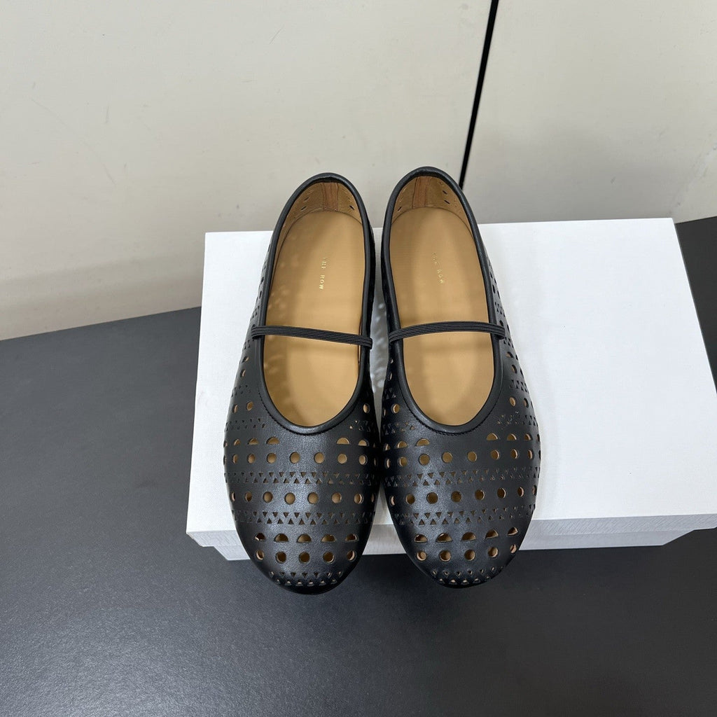 The Row Garden Mary Janes Flats Black Calfskin 340034