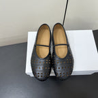 The Row Garden Mary Janes Flats Black Calfskin 340034