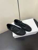 The Row 25ss Square T-Strap Flat Black Mesh Cowhide 340041