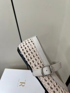 The Row 25ss Mary Jane Flat Light Pink Mesh And Grey Cowhide 340042