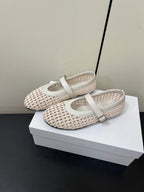 The Row 25ss Mary Jane Flat Light Pink Mesh And Grey Cowhide 340042