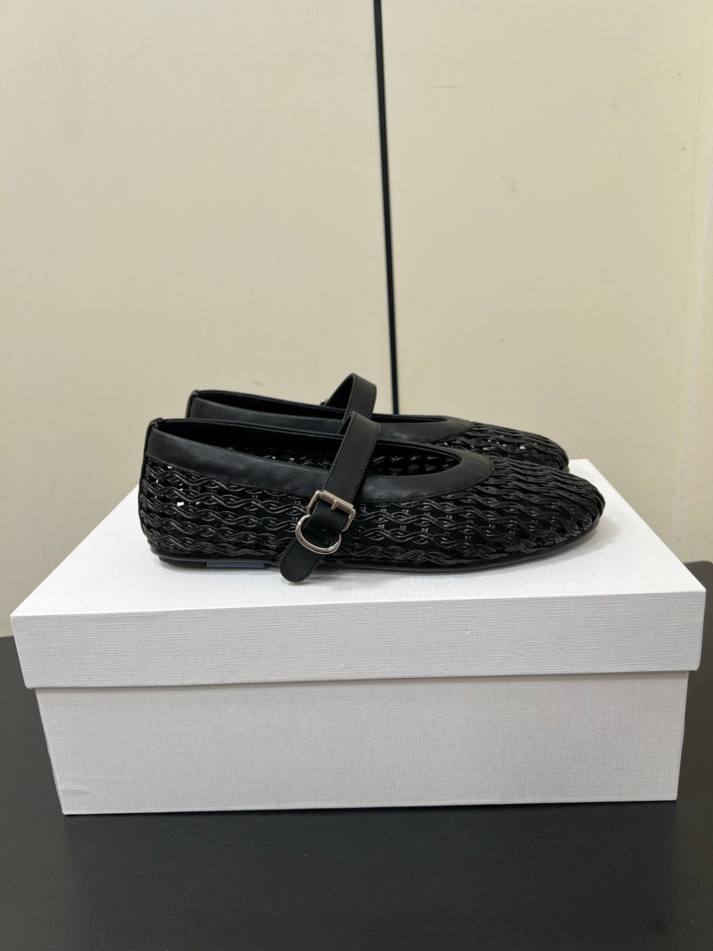 The Row 25ss Mary Jane Flat Black Mesh Cowhide 340043
