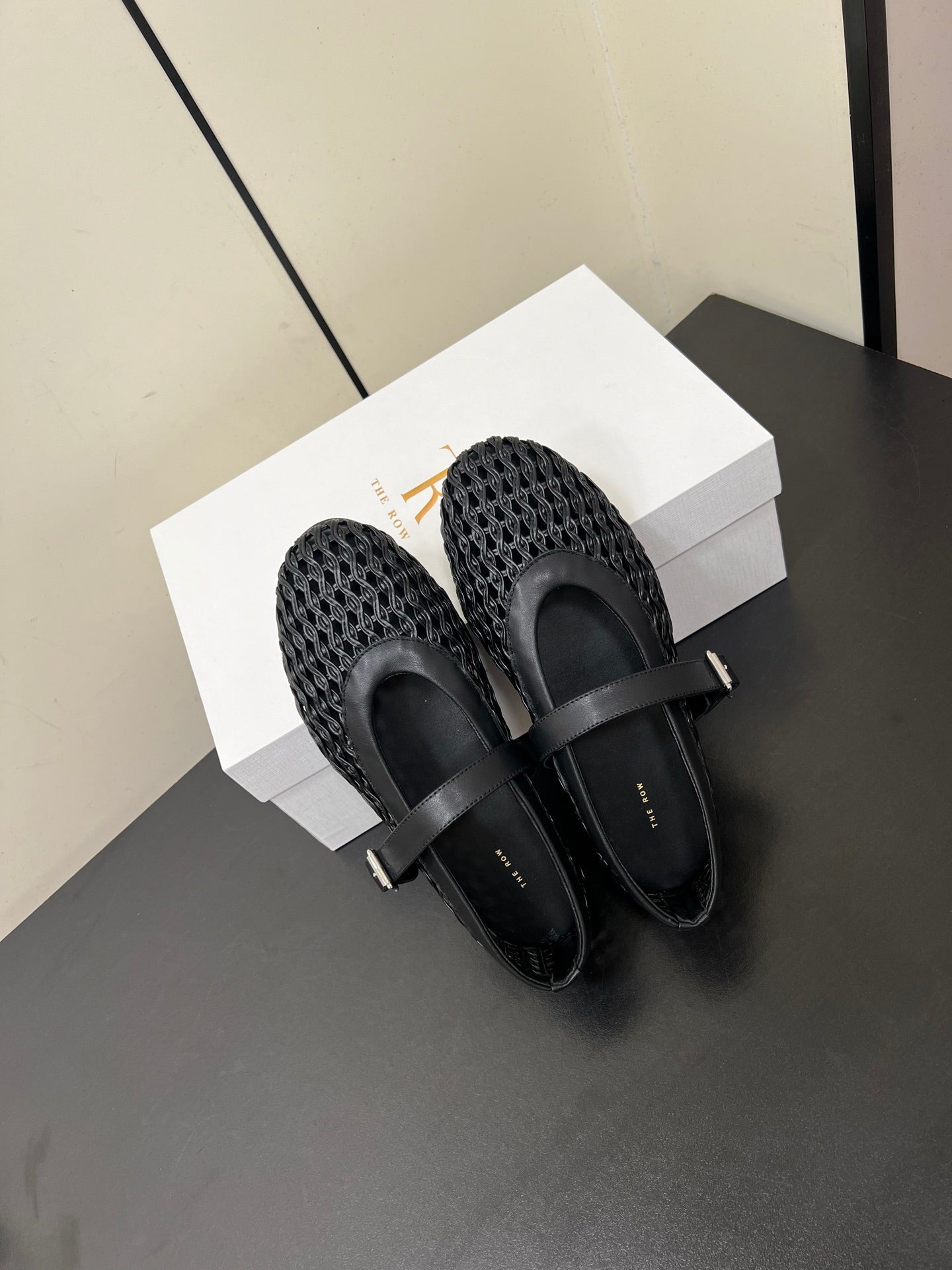 The Row 25ss Mary Jane Flat Black Mesh Cowhide 340043