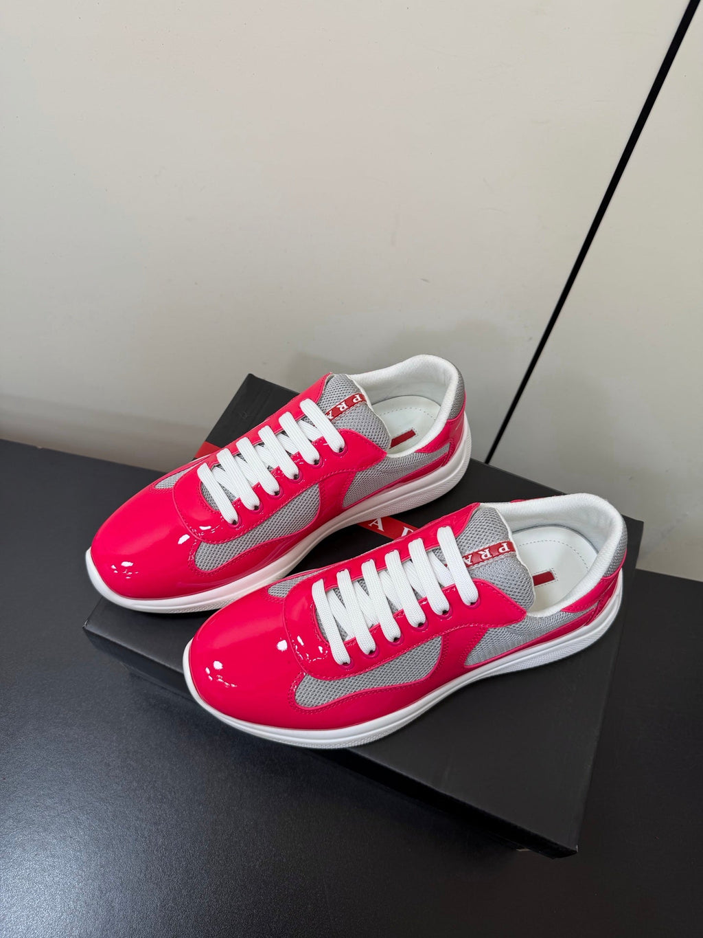 Prada America's Cup Sneaker Pink Patent Leather Mesh 618918