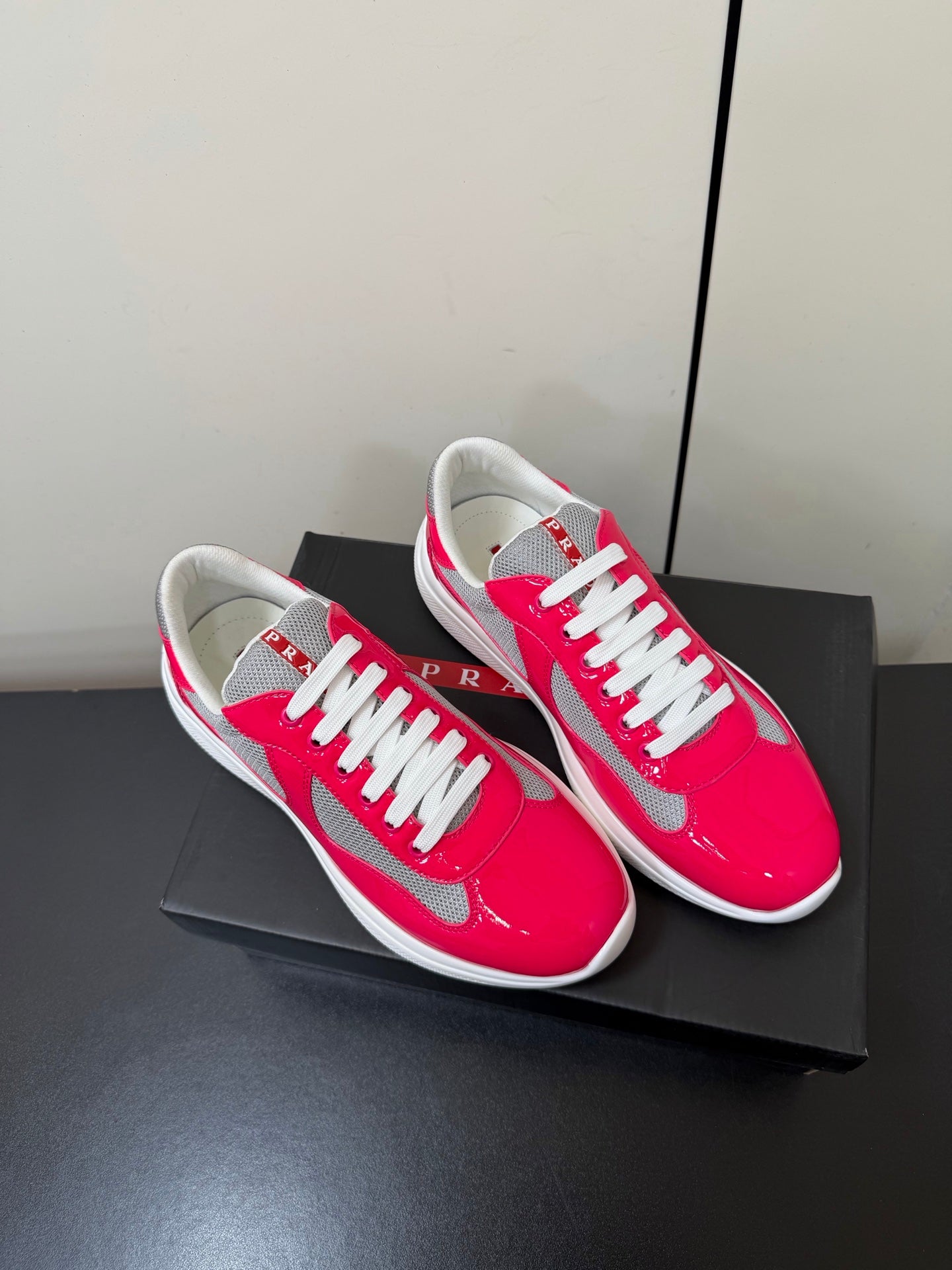 Prada America's Cup Sneaker Pink Patent Leather Mesh 618918