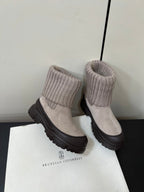 Brunello Cucinelli Ankle Boots Taupe Knitted Suede 619496