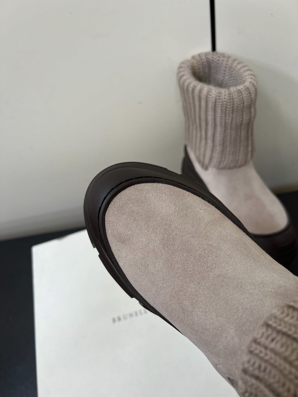 Brunello Cucinelli Ankle Boots Taupe Knitted Suede 619496