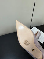 CD Heel Pointed Toe Rhinestone Slingback 3.5 Pink Suede 619565