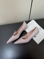 CD Heel Pointed Toe Rhinestone Slingback 3.5 Pink Suede 619565
