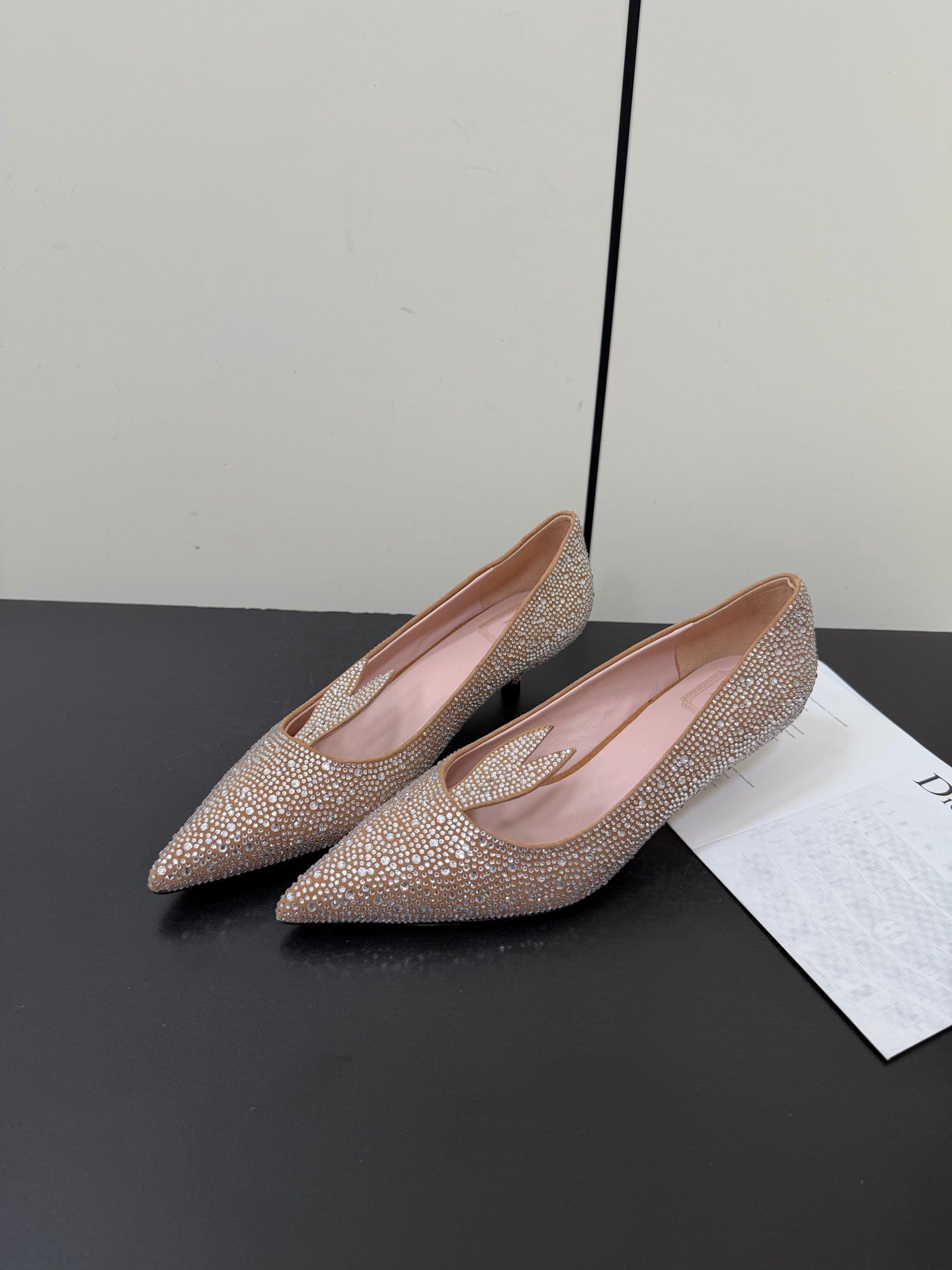 CD Heel Pointed Toe Rhinestone Slingback 3.5 Gold Suede 619566