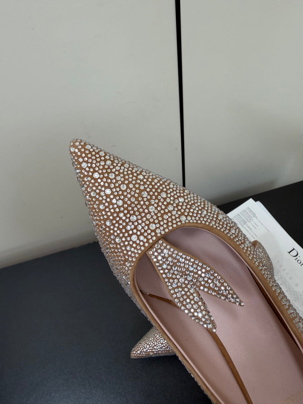 CD Heel Pointed Toe Rhinestone Slingback 3.5 Gold Suede 619566