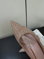 CD Heel Pointed Toe Rhinestone Slingback 3.5 Gold Suede 619566