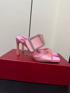 RV Trompette Sandals 8.5cm Black Pink Satin 619599