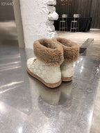 GG Horsebit Snow Cream Brown Woolen Fabric Fleece 576255