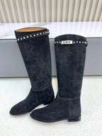 HM 25ss Kelly Buckle Riding Boots Black Suede 576117