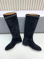 HM 25ss Kelly Buckle Riding Boots Black Suede 576117