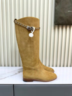 HM 25ss Kelly Buckle Riding Boots Taupe Suede 576119