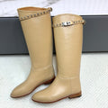 HM 25ss Kelly Buckle Riding Boots Dark Beige Cowhide 576122