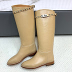 HM 25ss Kelly Buckle Riding Boots Dark Beige Cowhide 576122