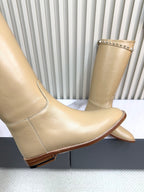 HM 25ss Kelly Buckle Riding Boots Dark Beige Cowhide 576122