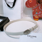 Celine Triomphe Oval Belt 2.5cm White Sliver Calfskin 203770