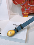 Celine Triomphe Oval Belt 2.5cm Blue Gold Denim 203765