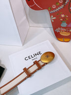 Celine Triomphe Oval Belt 2.5cm Brown White Gold Canvas 203763