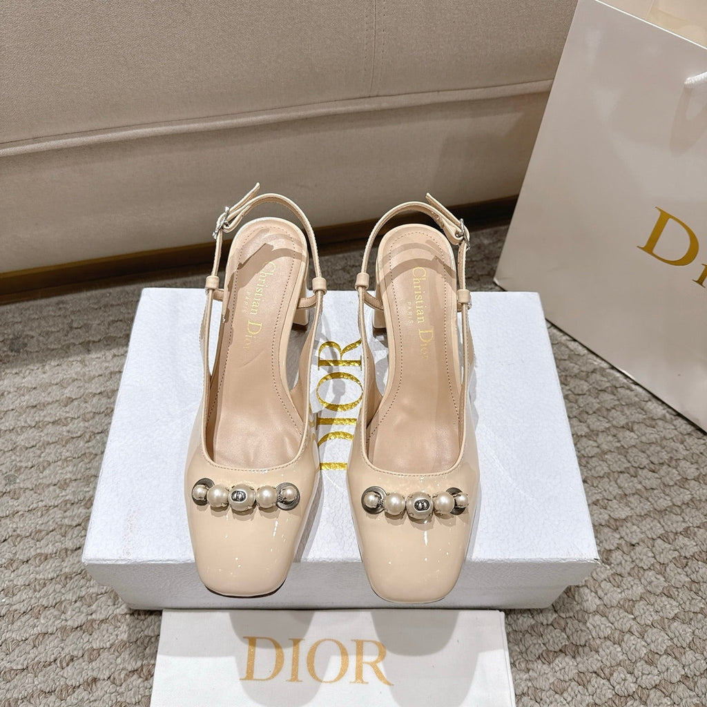 CD 25 slingback beige pearls patent leather 396118