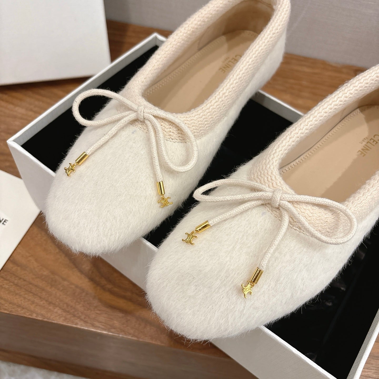 Celine 25 Ballet Flat White Blend Knitted Wool 541480